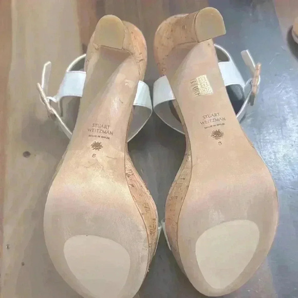 Stuart Weitzman white cork heeled shoes. NEW - Picture 4 of 6